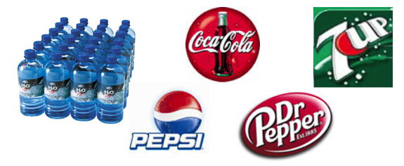 Coke, Pepsi, Dr Pepper, Water, and Pepsi